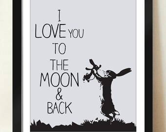 Digital Download I Love You To The Moon and Back Quote Art 8x10 - 11x14 - Guess How Much I Love You