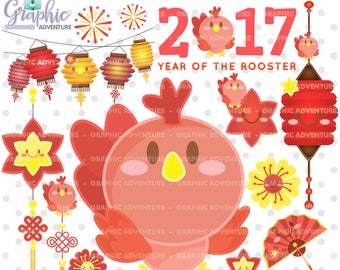 Chinese New Year Clipart, COMMERCIAL USE, Chinese New Year of the Rooster Clipart, New Year of the Rooster Clipart, Rooster Graphic
