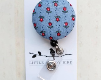 Floral Fabric Covered Button Badge Reel