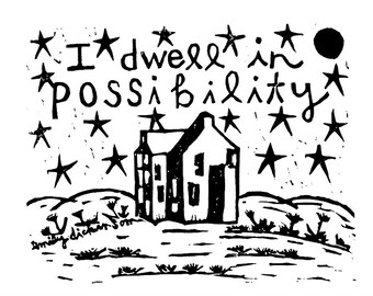 I dwell in possibility linoleum block print - 11" x 14" wall art