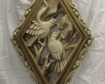 Wall Plaque, Wall Decor, Doves, Plastic, Hollywood Regency, Burwood Products Company, USA #521-3, 1973