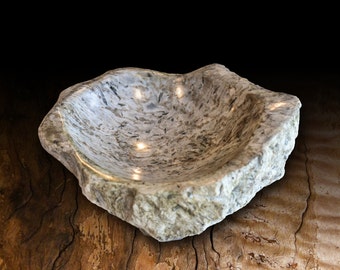 Limestone with crystals platter, bowl.