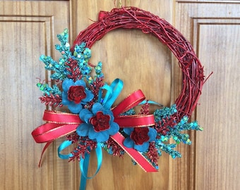 Mini Christmas wreath, mini wreaths, red wreaths, turquoise wreaths, pinecone flowers, door hangings, small wreaths, pinecone wreaths
