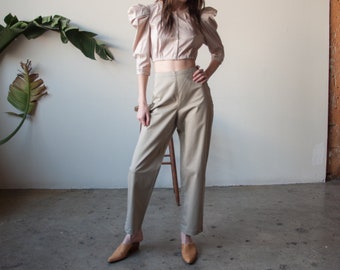 tan beige cotton high rise trousers / tapered chino pants / US 10 / 3489t / B9