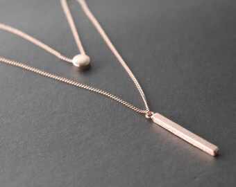Rose gold Vertical bar necklace// Rose gold Dot necklace// Rose gold Layering necklace