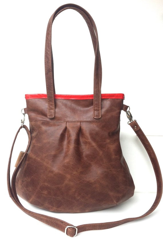 Leather handbag , Leather Shoulder Bag " SHELLY BAG " Cacao