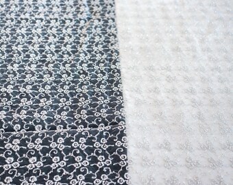 White Organza Fabric with Lacy Floral Embroidery and Scallop Edges