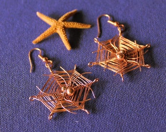 Copper Spider and Web Earrings, Spider Earrings, Copper Earrings, Arachnid Earrings, Spider, Arachnid, Copper, Earrings