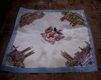 Vintage Handkerchief, London Handkerchief, Souvenir Handkerchief, Tourist Handkerchief, Landmark Handkerchief, 1960s Handkerchief