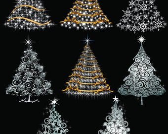 Christmas Tree Digital Clipart Xmas Tree Clip Art Printable Graphics Scrapbooking Invitations Commercial Use INSTANT DOWNLOAD 300 dpi