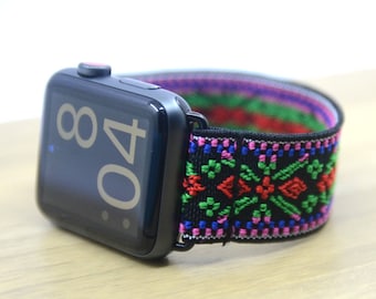 Tefeca Green Embroidery Ethnic Pattern Stretch Elastic Apple Watch Band 38mm 42mm - EGEE