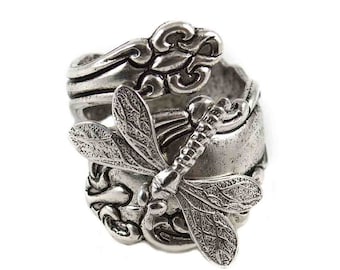 Dragonfly Spoon Ring, Silver Spoon Ring, Dragonfly Thumb Ring, spoon jewelry, spoon rings