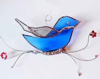 Stained Glass Bird The Happy Bluebird Ornament Home Decor Suncatcher