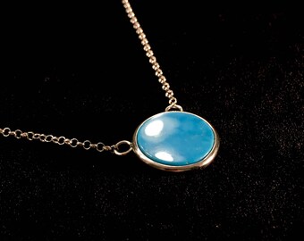 Battle Mountain Blue Gem Rare Natural High Grade Intense Blue Turquoise Pendant Sterling Silver Necklace 9.4 Grams