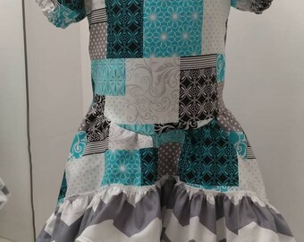 Gray and Blue Ruffle Dress