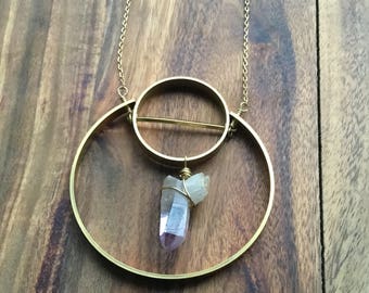 Amethyst and brass necklace