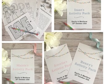Children's Personalised Wedding Activity Pack Fairy Lights Favour A6 White