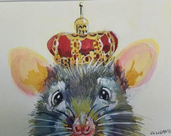 Mouse Royalty Original Watercolor and Gouache Painting