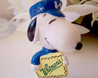 Vintage Peanuts Snoopy as the Whitman's Chocolate Delivery Man Messenger Figurine Miniature PVC Blue Suite and Cap White W