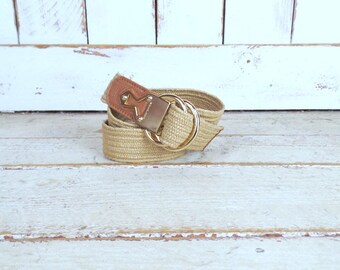 Vintage Michael Kors wide tan/light brown stretch canvas belt/gold buckle cinch elastic belt/large/xlarge
