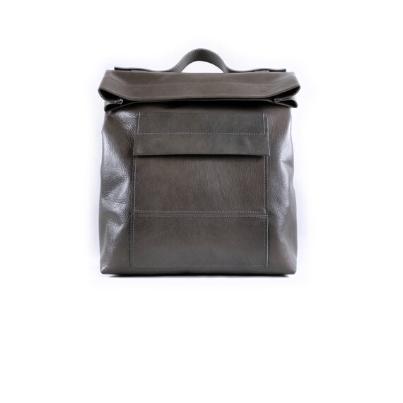 Convertible Backpack Women Gray Leather Diaper Bag