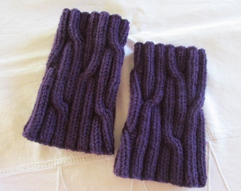 Dark Purple Boot Cuffs - Boot Toppers - Knitted Boot Cuffs - Women's Boot Cuffs - Cable Boot Toppers - Knitted Leg Warmers