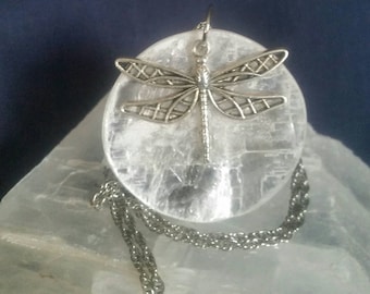 Selenite Crystal Jewelry / Dragonfly Selenite Necklace / Selenite Moon Goddess Pendant / Clear Crystal Pendant Moon Necklace Gemstone Gift