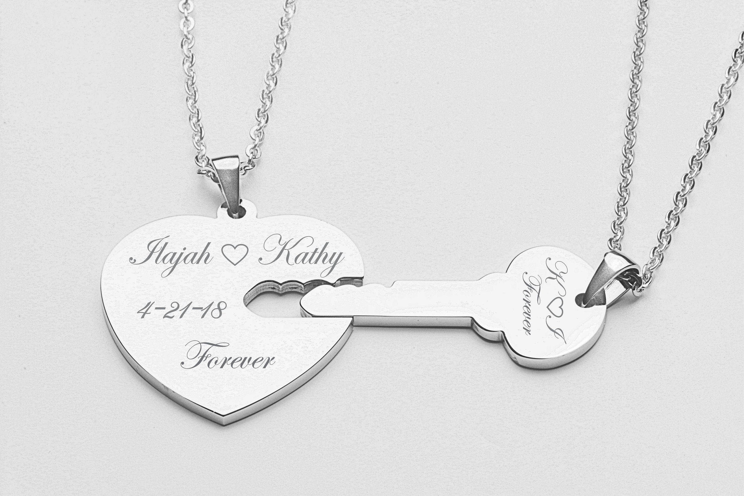 Couples Jewelry His And Hers Necklaces Silver Heart & Key