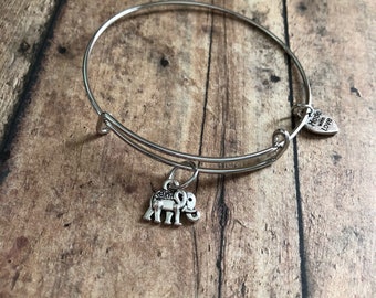 Elephant charm bracelet, elephant bracelet, elephant bangle, elephant jewelry, gift for her, birthday gift for her