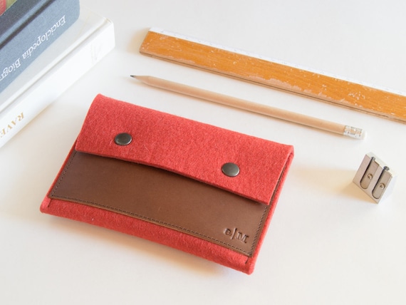 Felt and leather PASSPORT WALLET / passport case / felt wallet / orange wallet / wool felt / felt passport wallet / passport cover