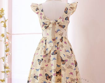 Bridesmaid dress vintage yellow dress floral dress butterfly sundress yellow party dress yellow vintage dress yellow flower girl dress