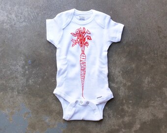 Carrot Baby Onesie Screen Printed Original Artwork