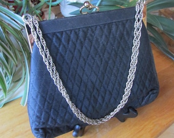 Vintage HL Harry Levine Black and Gold Evening Purse Long Chain