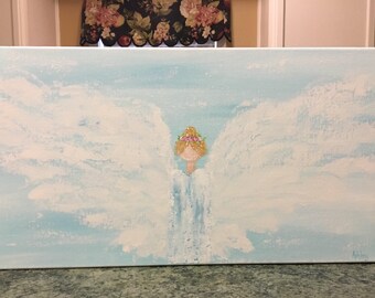Angel Painting, guardian angel painting, angel art, angel wings art, nursery decor, gift