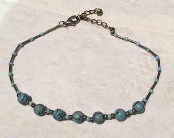 Turquoise and sterling silver ankle bracelet