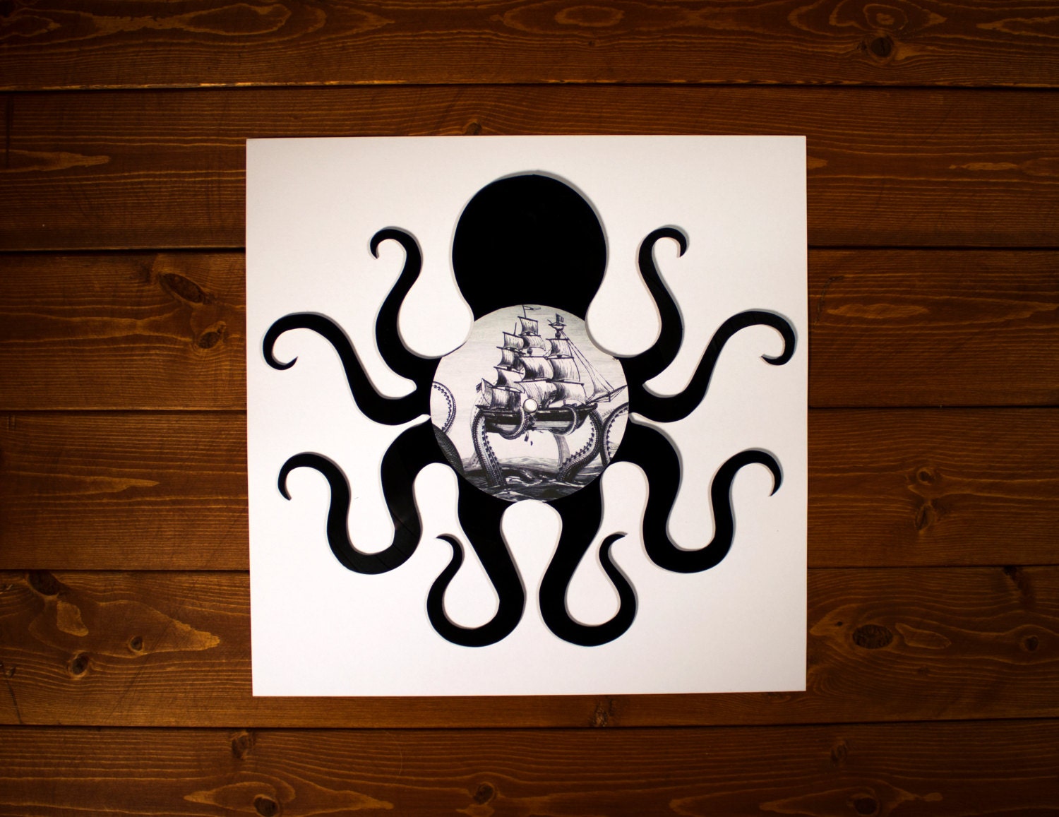 Octopus wall art. Handmade vinyl record wall art cut out.