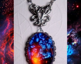 Opal Necklace - Galaxy Stone - Dragons Breath - Custom Chain Length - Fire Opal - Christmas Gift