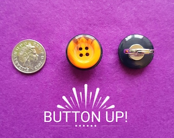 Handmade Orange and Black Adjustable Button Ring