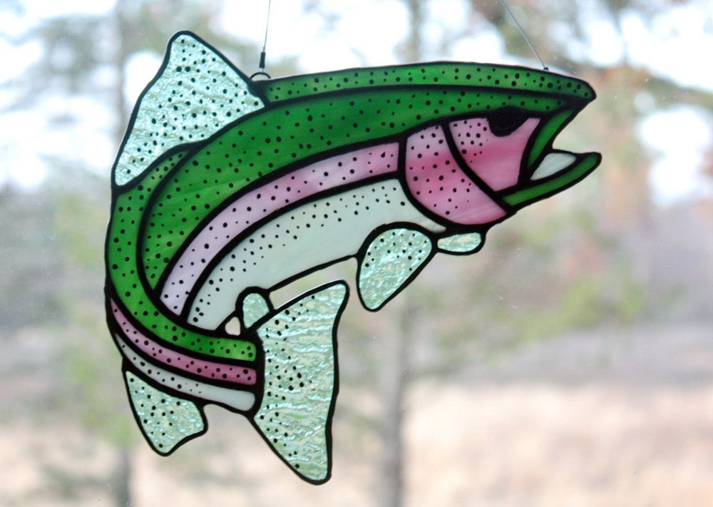 Stained Glass Rainbow Trout Gifts for Men Wildlife Art