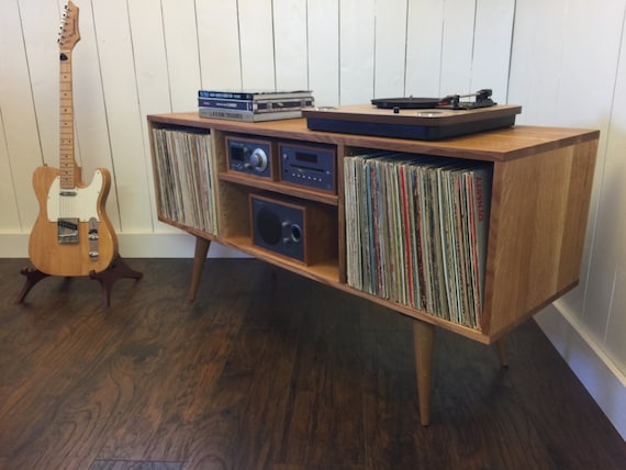 Mid century modern turntable stand record player cabinet