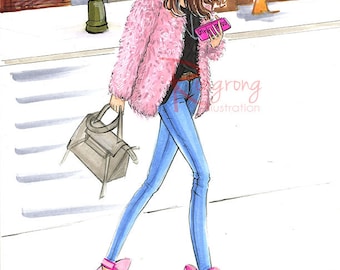 Pink Fashion illustration,Fashion wall art,Fashion blogger,Chic wall art, Fashion print,fashion poster,Titled,Pink fashionista