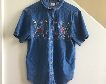 Bobbie Brooks Denim Hummingbird Shirt