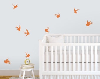 Swallow Birds Wall Decal-Swallow Art, Flying Bird Art, Flying Swallow, Birds In Flight Art, Bird Wall Sticker, Flock Of Birds, Swallow Decal