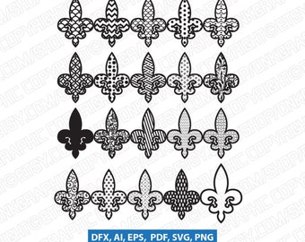 20 Fleur de lis SVG Vector Silhouette Cameo Cricut Cut File Clipart Dxf Png Eps