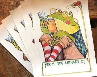 Vintage Bookplates - Set of 5 - Vintage Antioch Bookplates, Vintage Book Plates, Children Book Labels, From the Books Of, Frog Bookplates