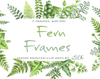 Watercolor Fern Clipart Greenery Frames Clip Art Ferns Leaf Leaves Woodland Vector Green Forest Illustration Wedding Invitation Foliage Fern