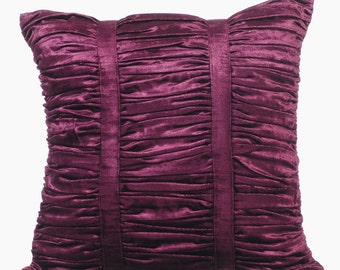 Decorative Throw Pillow Covers Accent Pillow Couch Sofa Bed Pillow 16x16 Plum Velvet Pillow Cover Plum Beauty Ruched Pillow -Plum Beauty