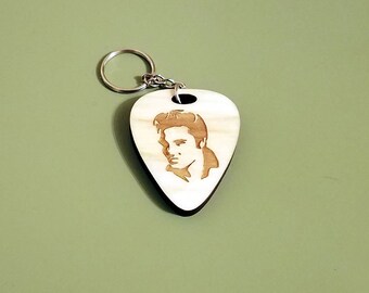 Elvis Presley Guitar Pick Keychain - TCB - Elvis Key Ring - The King - Two-sided Wooden Keychain