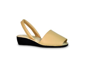 avarca wedge sandals - beige - leather sandals, avarcas, espadrilles, leather avarcas, menorquinas, sandals, menorca sandals, espadrilles