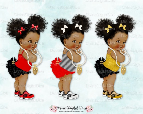 Red Black Gold White Ruffle Pants Natural Hair Pony Tails